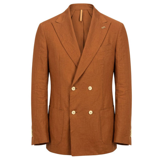 Blazer by Roberto Pepe Luxury for men in linen brown features an crisp silhouette with sophisticated and a crisp for a truly crisp finish.