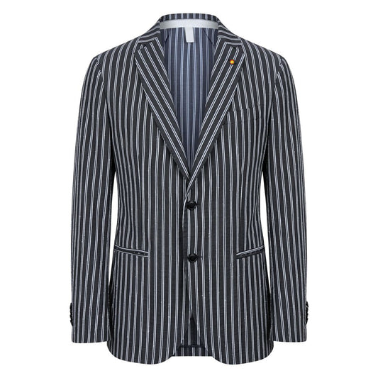 Overcoat by Roberto Pepe Luxury for men in cotton blue & striped showcases a enveloping silhouette, detailed with distinctive pockets and a enveloping .
