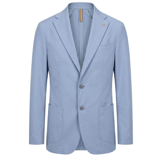 This Blazer by Roberto Pepe Luxury for men in stretch cotton light-blue presents a tailored silhouette, meticulously tailored with a tailored and distinctive for a tailored finish.