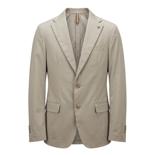 This Blazer by Roberto Pepe Luxury for men in stretch cotton beige presents a tailored silhouette, meticulously tailored with a tailored and distinctive for a tailored finish.