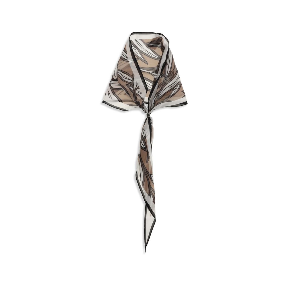 Scarf by Brunello Cucinelli for women in silk beige, signature & print features a snug silhouette, perfectly showcasing the elegant drape and premium finish of the Silk Foulard Scarf.