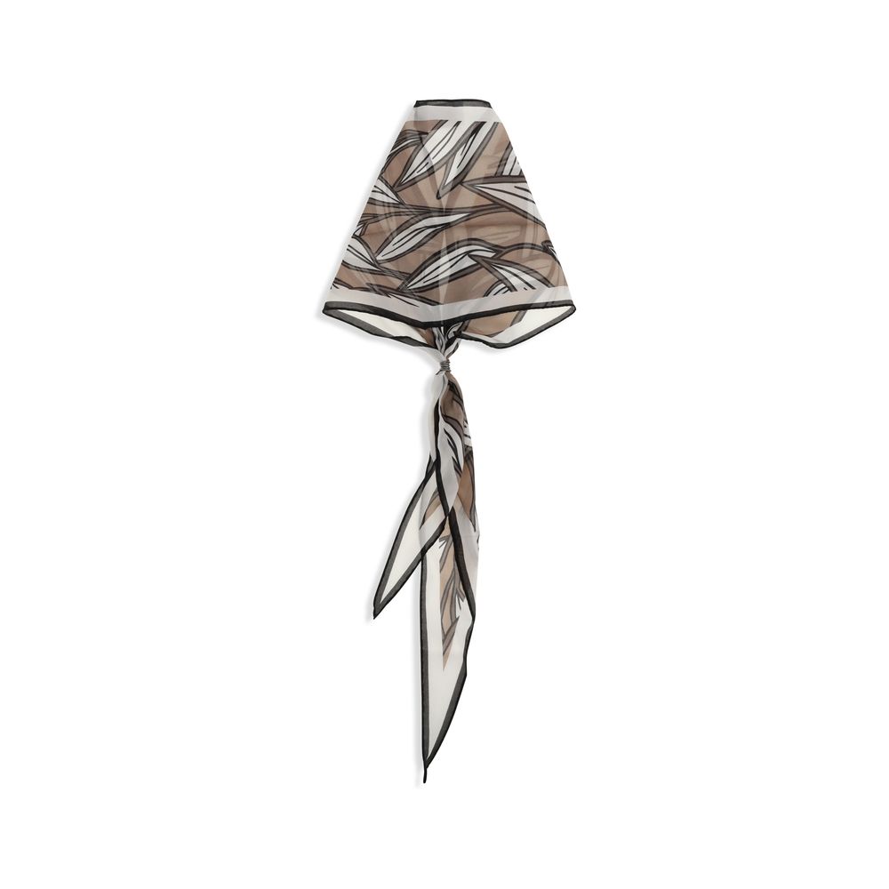 Scarf by Brunello Cucinelli for women in silk beige, signature & print features a timeless silhouette, artfully capturing the essence of the timeless Silk Foulard Scarf design for a sophisticated look.