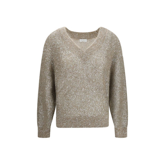 Sweatshirt by Brunello Cucinelli for women in mohair polyamide & polyester beige features an magnificent silhouette, showcasing a sophisticated v-neck neckline and detail for a truly magnificent finish.