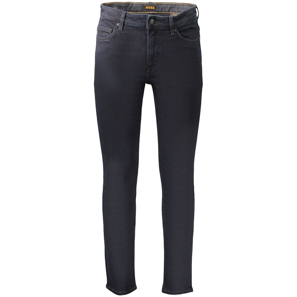 Jeans by Hugo Boss for men in stretch denim cotton blue & signature presents a refined pantology silhouette, artfully defined by a refined pantology slim, long, and a sophisticated .