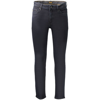Jeans by Hugo Boss for men in stretch denim cotton blue & signature presents a refined pantology silhouette, artfully defined by a refined pantology slim, long, and a sophisticated .