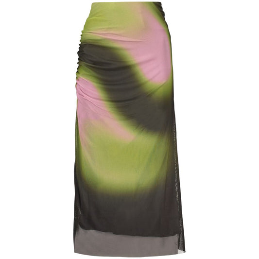 Skirt by Desigual for women in stretch polyester green & signature features a captivating silhouette, showcasing the captivating Women's Stretch Polyester Long Skirt design with a sophisticated long for a captivating look.