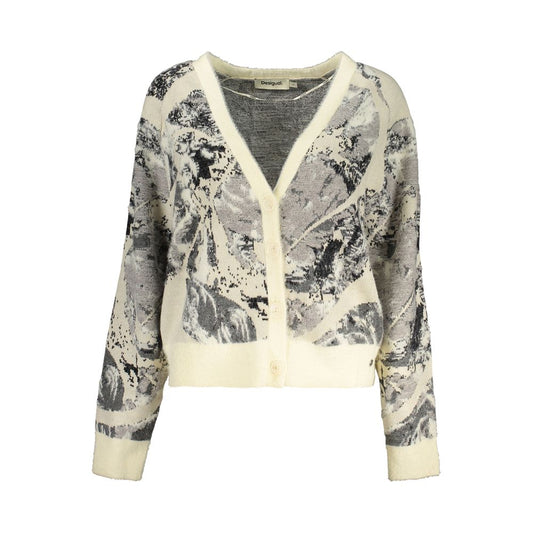 Cardigan by Desigual for women in polyamide polyester viscose & cotton white showcases a luxurious silhouette, meticulously detailed with a sophisticated v-neck neckline and for a refined finish.