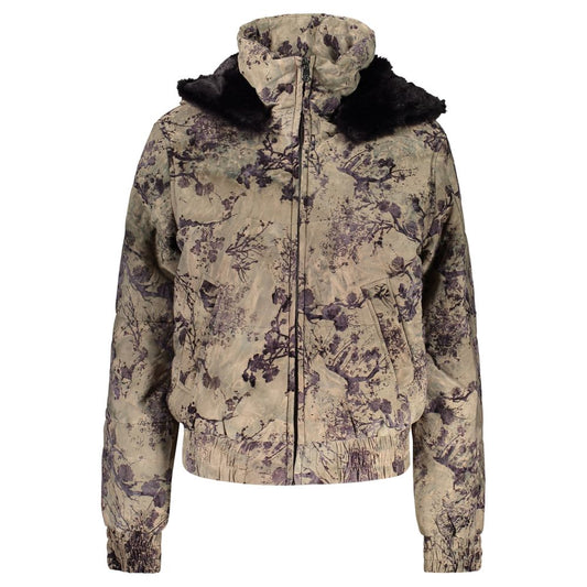 Hooded Windbreaker Jacket by Desigual for women in cotton polyester green & patterned features an perennial silhouette with a refined hooded neckline and perennial pockets, hooded, insulated & windproof for a sophisticated weather-resistant look.