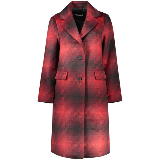 Overcoat by Desigual for women in wool & polyester red presents a luxurious silhouette, showcasing a luxurious v-neck neckline and sophisticated pockets for a premium, luxurious look.