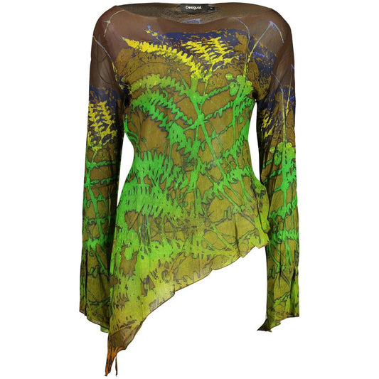 T-Shirt by Desigual for women in viscose brown & patterned showcases a chic silhouette, artfully detailed with a chic crew neckline and long-sleeve for a chic finish.