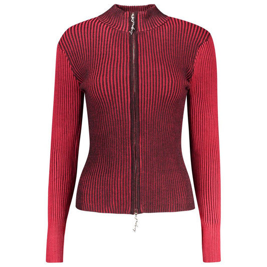 Cardigan by Desigual for women in polyester & viscose red showcases a luxurious silhouette, meticulously detailed with a sophisticated high-neck neckline and for a refined finish.