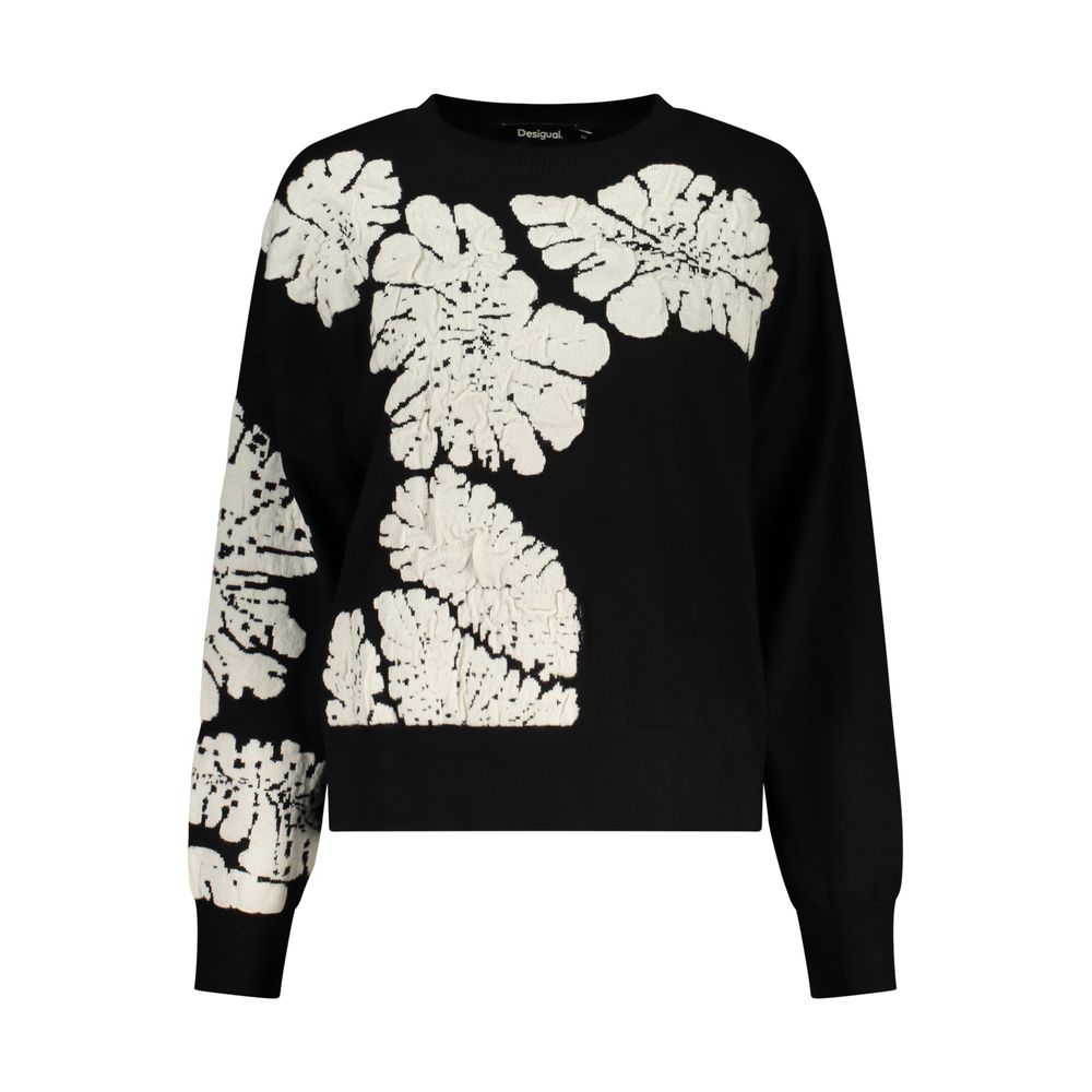 Sweatshirt by Desigual for women in wool polyester & polyamide black & patterned showcases a slouchy chic silhouette, artfully detailed with a slouchy chic wrap crew neckline and for a slouchy chic finish.
