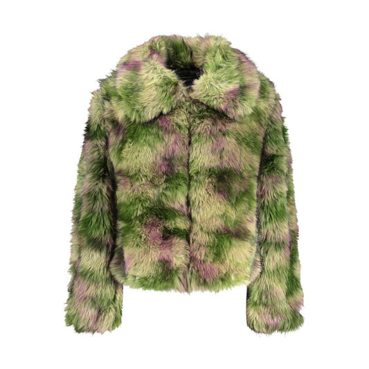 Overcoat by Desigual for women in polyester fur green & patterned presents a luxurious silhouette, showcasing a luxurious and sophisticated pockets for a premium, luxurious look.