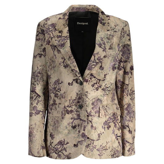 Blazer by Desigual for women in stretch polyester green & patterned showcases a discerning silhouette, elegantly detailed with a sophisticated v-neck neckline and premium for a truly discerning finish.