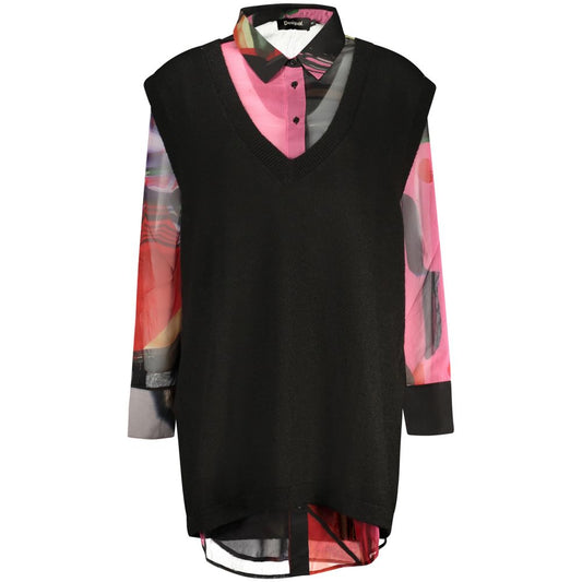 Sweater by Desigual for women in polyester black & patterned showcases an masterful silhouette, artfully detailed with a masterful v-neck neckline and sleeveless for a sophisticated, premium finish.