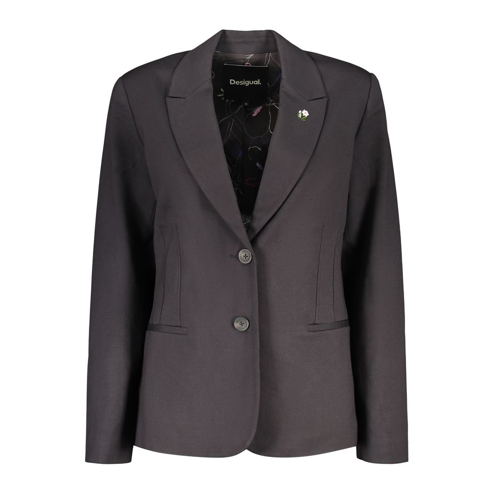 Blazer by Desigual for women in stretch polyamide viscose black features an crisp silhouette with sophisticated and a crisp v-neck neckline for a truly crisp finish.