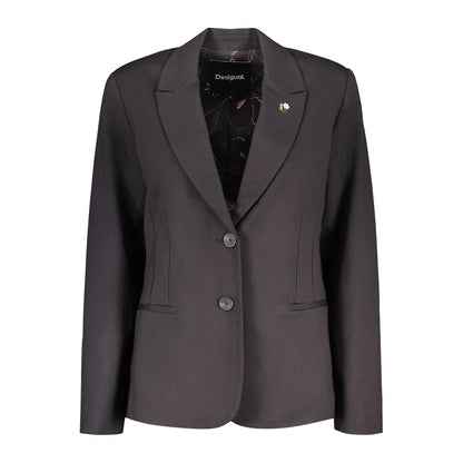 Blazer by Desigual for women in stretch polyamide viscose black features an crisp silhouette with sophisticated and a crisp v-neck neckline for a truly crisp finish.