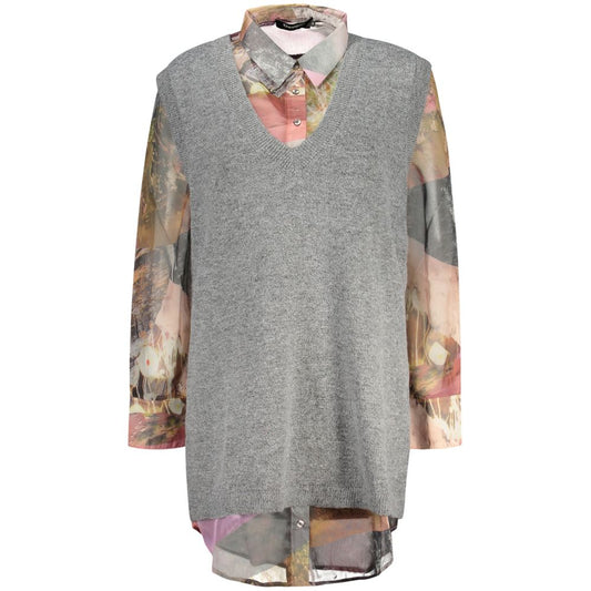 Sweatshirt by Desigual for women in polyester gray & patterned features an exquisite silhouette, showcasing sleeveless and v-neck neckline details for a exquisite look.