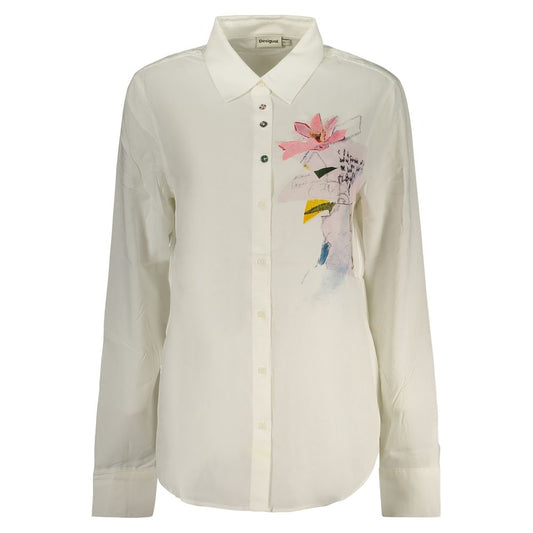Shirt by Desigual for women in viscose white, signature & print showcases a sharp silhouette, elegantly detailed with a sharp and sharp .