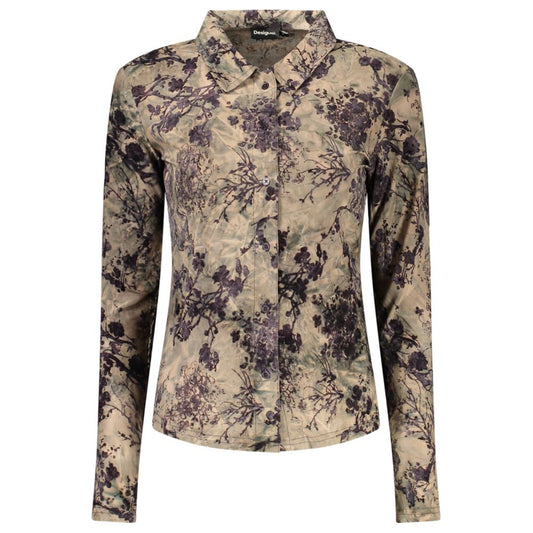 Shirt by Desigual for women in stretch polyester brown & patterned presents a discerning silhouette, showcasing a sophisticated and for a truly discerning finish.