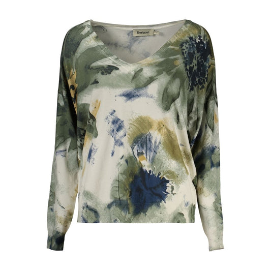 Sweatshirt by Desigual for women in polyamide viscose green, patterned & signature features an exquisite silhouette, showcasing and v-neck neckline details for a exquisite look.