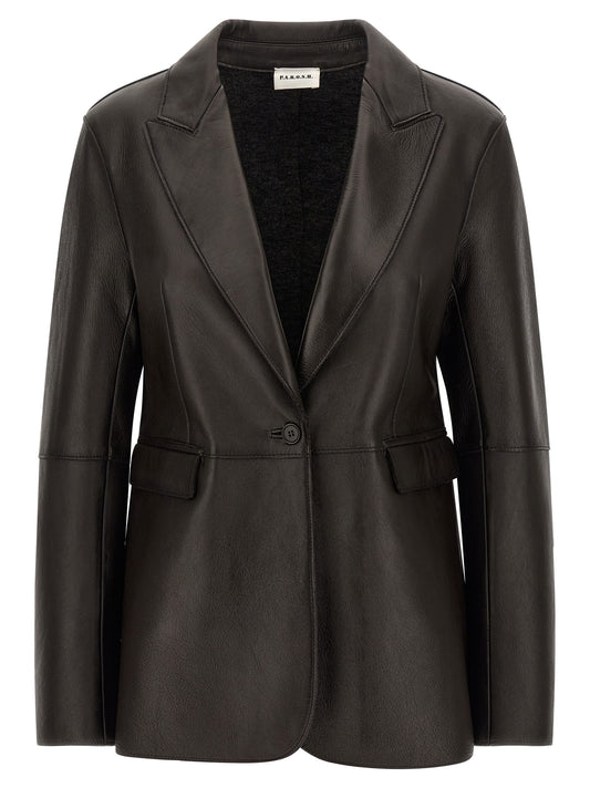 Blazer by P.A.R.O.S.H. for women in lamb leather black features an stylish silhouette, showcasing a sophisticated and stylish for a truly stylish finish.
