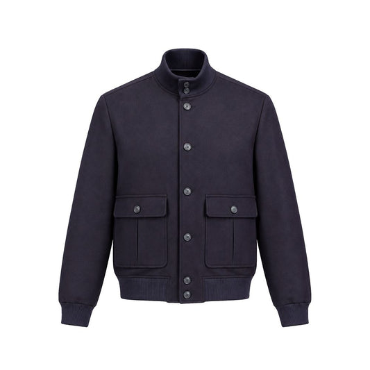 Bomber Jacket by Autore for men in cashmere virgin wool blue features a dramatic silhouette, showcasing a sophisticated and distinctive pockets for a dramatic aesthetic.