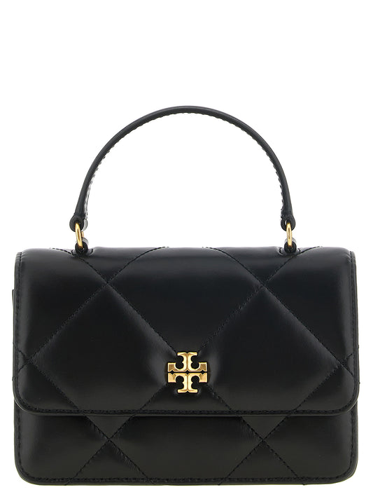 Mini Crossbody Handbag by Tory Burch for women in cowhide leather black & gold features a transformative elegance silhouette, showcasing a secure , organized , and versatile crossbody-strap, shoulder-strap & handle for a transformative elegance look.