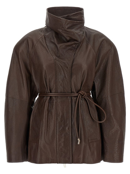 Sportmax Brown Lamb Leather Leather Jacket