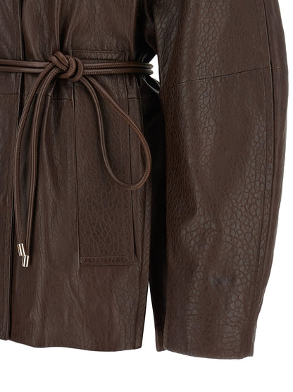 Sportmax Brown Lamb Leather Leather Jacket