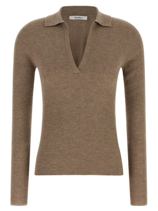 Polo Shirt by Max Mara for women in cashmere beige features a eye catching silhouette, showcasing a refined round v-neck neckline and long-sleeve for a eye catching finish.