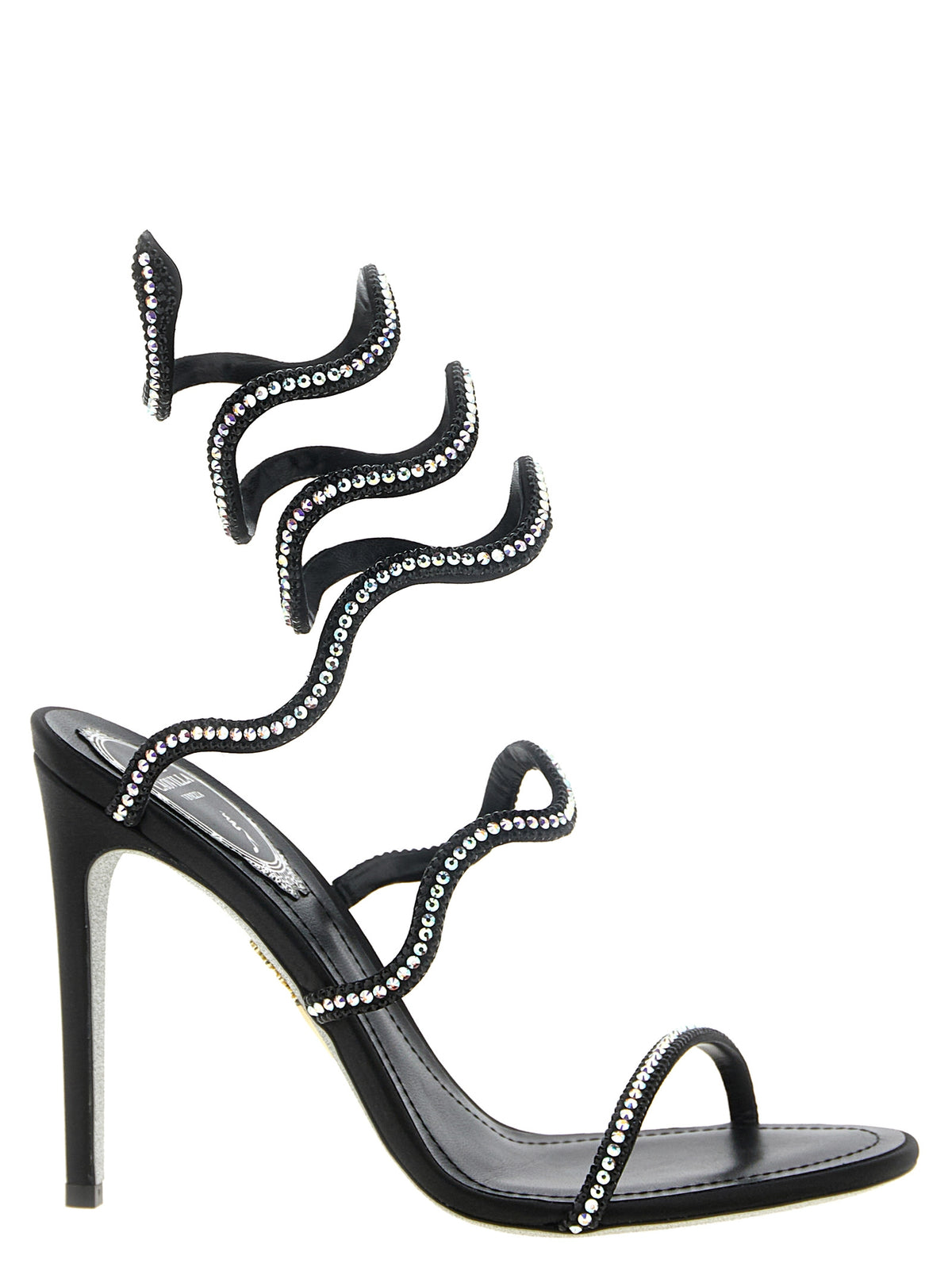 RENE CAOVILLA Black Satin Stiletto Heel Sandals