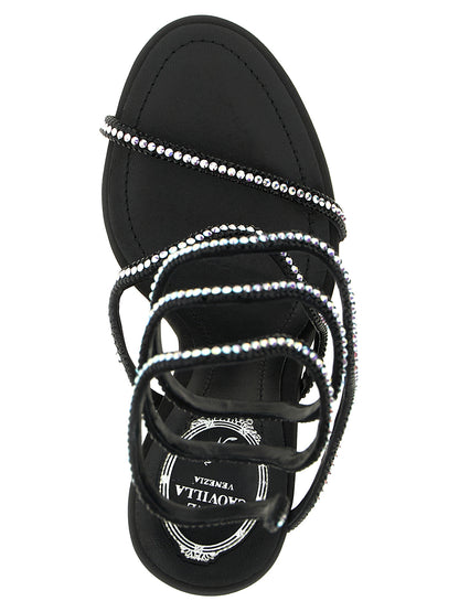 RENE CAOVILLA Black Satin Stiletto Heel Sandals