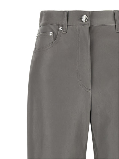 Sportmax Gray Lamb Leather Casual Pants