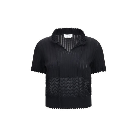 T-Shirt by Alexander McQueen for women in polyamide viscose & lace black features a plush silhouette, showcasing a sophisticated high-neck neckline and short-sleeve for a truly plush finish.