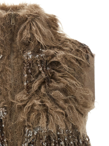 Brunello Cucinelli Brown Wool Sleeveless Jacket