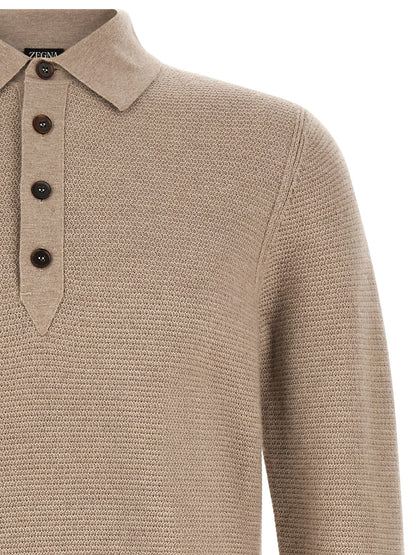 ZEGNA Beige Cashmere Polo Shirt