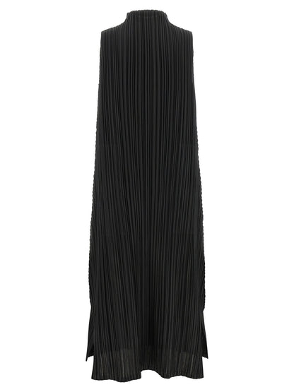 PLEATS PLEASE ISSEY MIYAKE Black Polyester Midi Dress