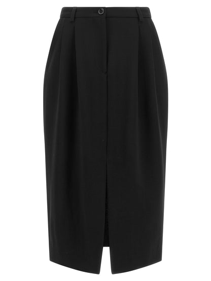 Dolce & Gabbana Black Virgin Wool Midi Skirt