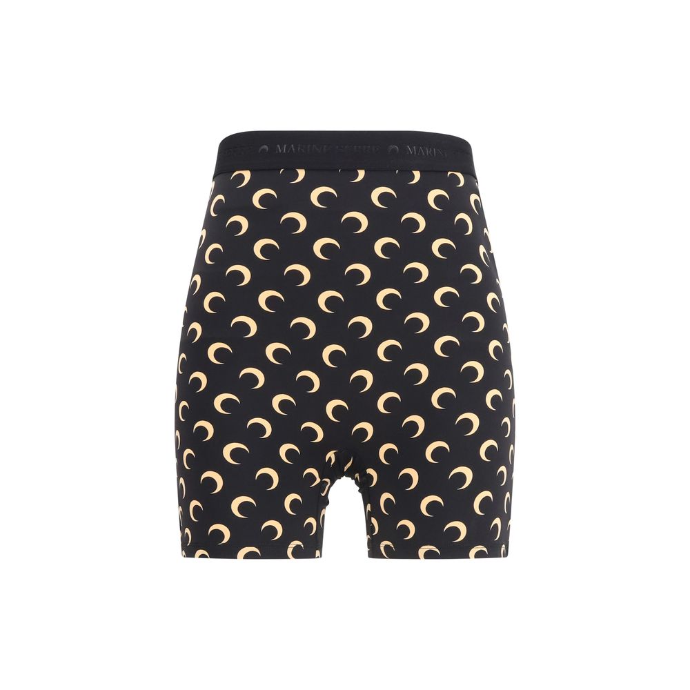 Marine Serre Women's Straight Regular Fit Mid Rise Stretch Polyamide Bermuda Shorts - Black Patterned Monogram