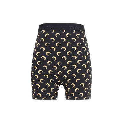 Marine Serre Women's Straight Regular Fit Mid Rise Stretch Polyamide Bermuda Shorts - Black Patterned Monogram