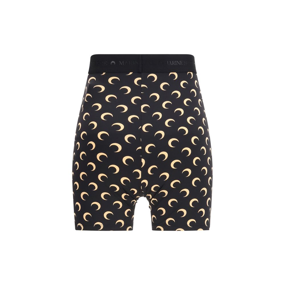 Marine Serre Women's Straight Regular Fit Mid Rise Stretch Polyamide Bermuda Shorts - Black Patterned Monogram