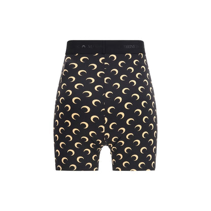 Marine Serre Women's Straight Regular Fit Mid Rise Stretch Polyamide Bermuda Shorts - Black Patterned Monogram
