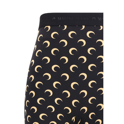 Marine Serre Women's Straight Regular Fit Mid Rise Stretch Polyamide Bermuda Shorts - Black Patterned Monogram