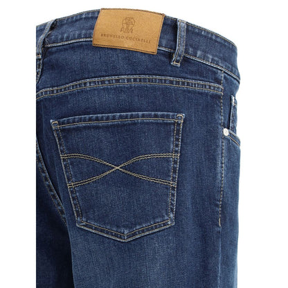 Brunello Cucinelli Blue Cotton Straight-Leg Jeans