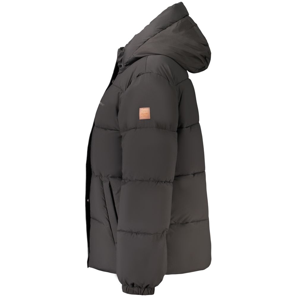 Guess Jeans Black Polyester Women Jacket with Removable Hood
