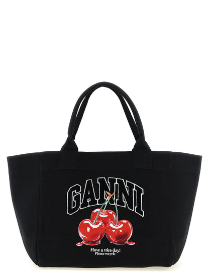 Ganni Black Recycled Cotton Tote Bag