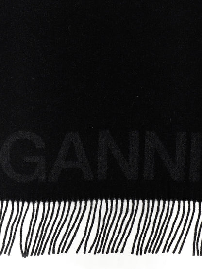Ganni Black Wool Scarf