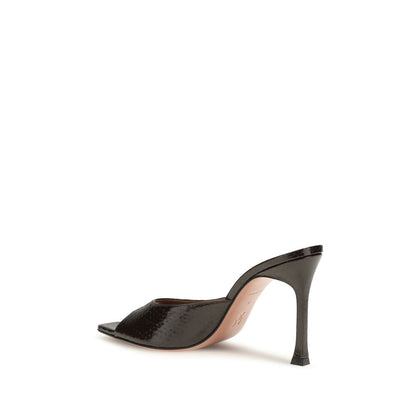 Amina Muaddi Brown Calf Leather Bos Taurus Stiletto Heel Sandals