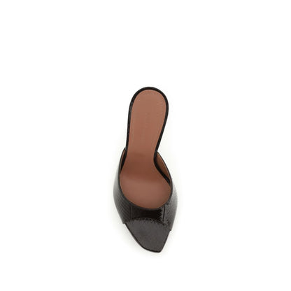 Amina Muaddi Brown Calf Leather Bos Taurus Stiletto Heel Sandals